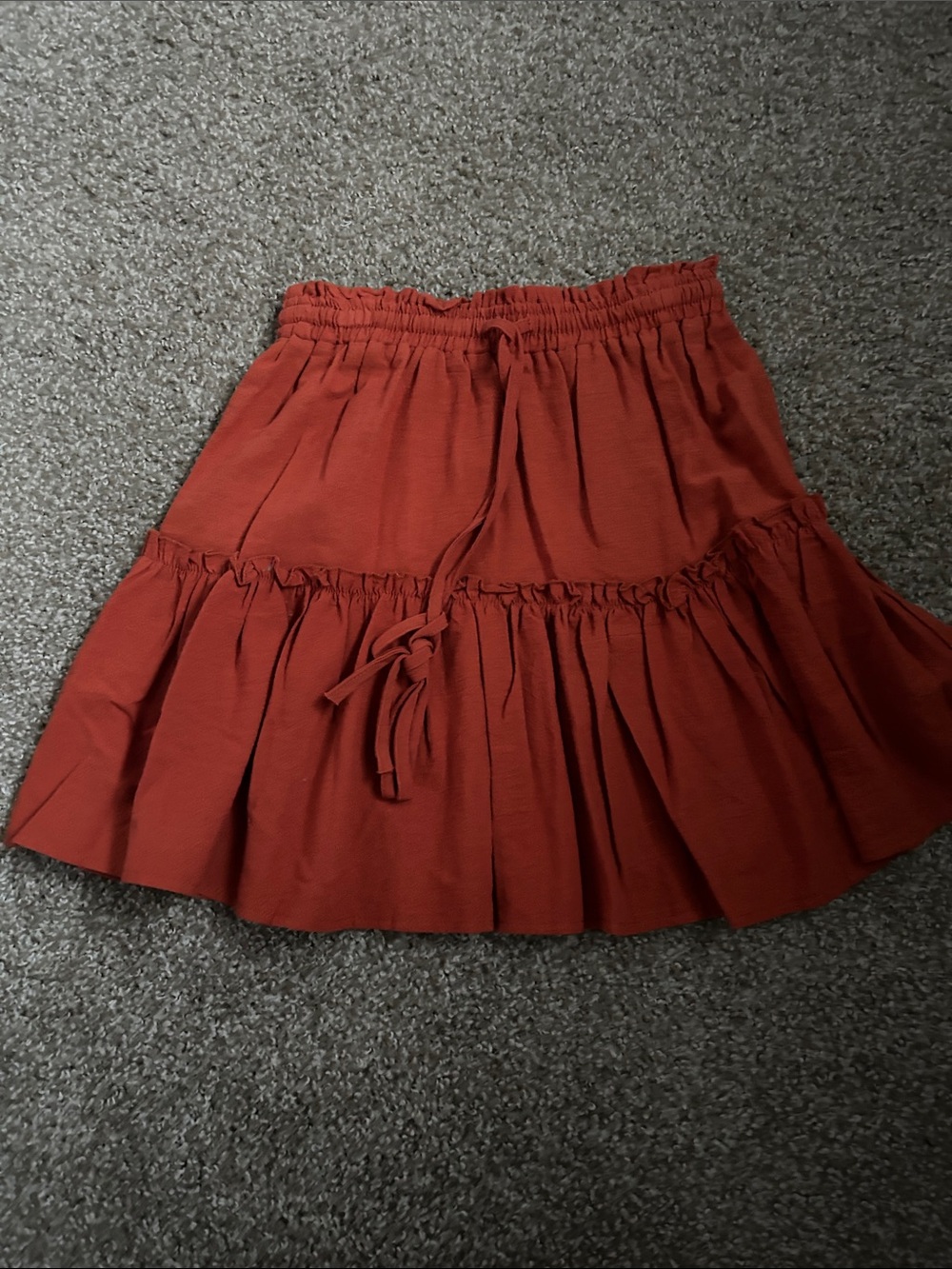 Tiered Drawstring Mini Skirt in Rust